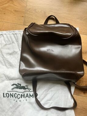 Longchamp Vintage Brown Leather Backpack with Zip